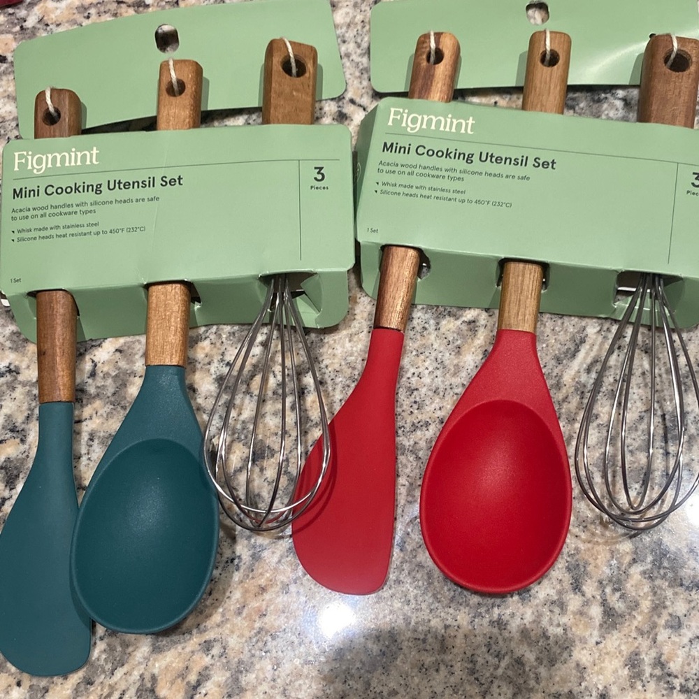 3 Piece Mini Utensil Set figmint  2 set red and green wooden set